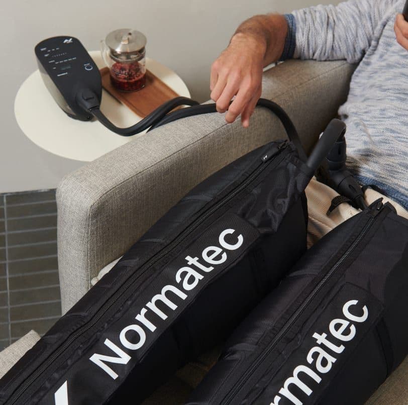 Compression therapy with Normatec boots at Sway Wellness Spa